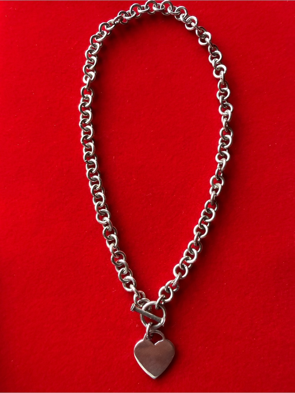 Vintage Heart Charm Toggle Choker  Necklace 925 Sterling Silver 15” Chain 46g
